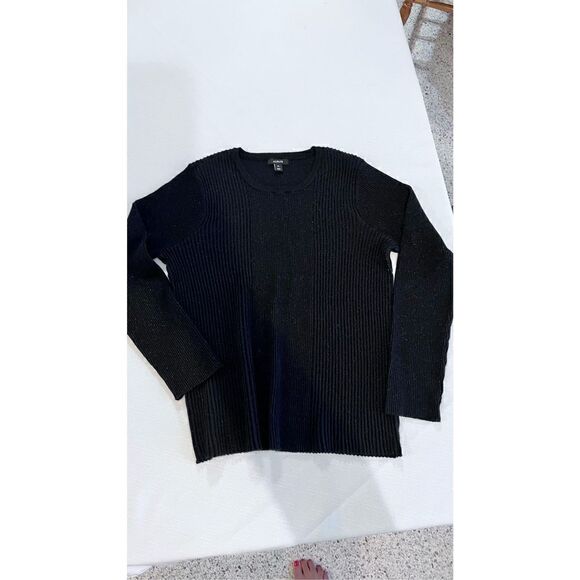 Alfani Women's Rib Knit Long Sleeve Pullover Sweater Shine Deep Black Size XL - Picture 2 of 9